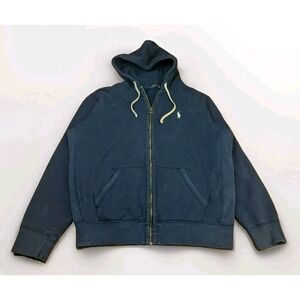 POLO RALPH LAUREN Hoodie Mens L Fleece Thermal Full Zip Sweatshirt Jumper Blue